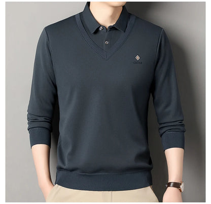 Men's Fleece Lined Sweater Polo Collar Pullover Tops Fashion Business Causal Pullovers Korean Slim Fit Thick Winter Clothes