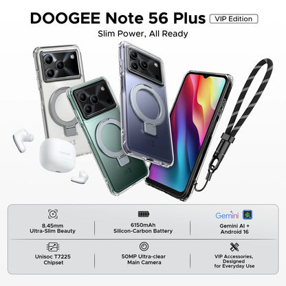DOOGEE Note56 Plus VIP Edition Smartphone 48GB 256GB 6150mAh Large Battery 6.56'' 90Hz Display 50MP Camera NFC Android 16 Mobile Phones