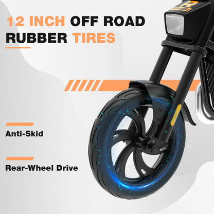 RCB KIDS Kids Electric Motorcycle R9, 200W 24V Rechargeable Ride On Toy, 3 Speed Adjustable, Bluetooth Music LED Light, Max Load 80kg, Outdoor Racing Toy for Children 6+