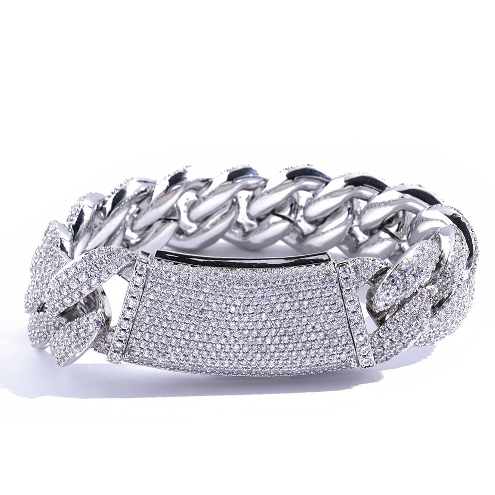 ESKEEM 2/3/4/6Row Full Diamond Bubble Cuban Bracelet 10/13/18/20/22MM CZ Stone Iced Out Hip Hop Jewelry Cuban Bracelet Women Men