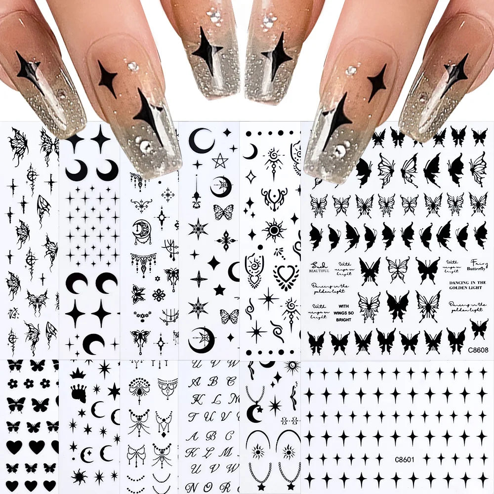 12pcs/set Cute Cartoon Dog/Cat Nail Art Stickers 3D Graffiti Black Cat Dog  Nail Decals 8*10cm Self-Adhesive Cartoon Nail Art Su