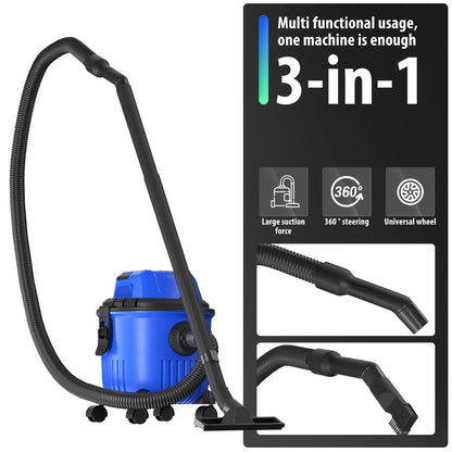 3in1 Wet and Dry Vacuum with 15L Collection Tank for Wet Suction, Dry Suction and Blowing,for Indoor, Outdoor Vacuuming Cleaning