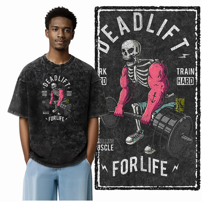 YG BODY BUILDING Printed Cotton Acid Washed Graphic Unisex T Shirt Cool CROSSFIT Streetwear Men Tshirts Big Size Tee for Men
