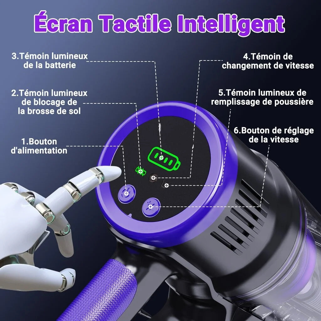 Blossom DSV112A Cordless Vacuum Cleaner 50000Pa 550W,180° Foldable Tube Touchscreen Stick Vacuum,55 Mins Runtime Anti-Tangle Roller Brush HEPA Filtration LED Light Wireless Vacuum for Pet Hair Hard Floor Carpet