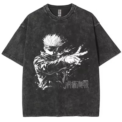 Anime Jujutsu Kaisen Gojo Satoru T Shirts Washed Men Women Cotton Harajuku T-Shirts High Quality Retro for Men Women Tops Tees