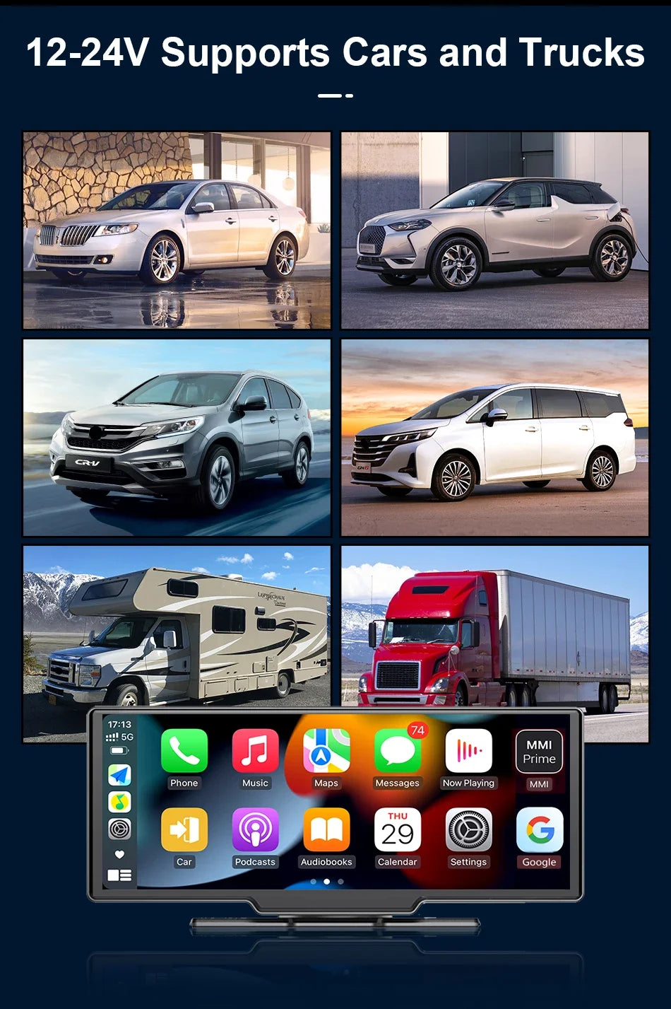 10.26 inch Car Play Screen,Wireless CarPlay & Android Auto Dash Cam Rear Camera Multimedia Stereo,AUX FM Radio,Car Touchscreen