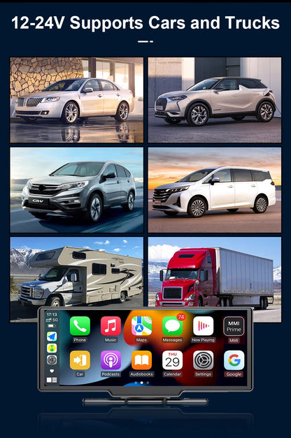 10.26 inch Car Play Screen,Wireless CarPlay & Android Auto Dash Cam Rear Camera Multimedia Stereo,AUX FM Radio,Car Touchscreen