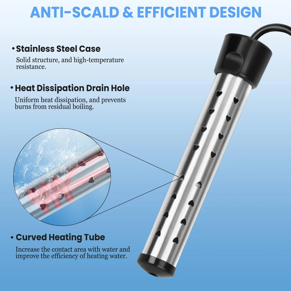 Immersion Water Heater, 1500W Portable Bucket Heater with 304 Stainless Steel Guard, Heats Electric Water Heater Us Plug