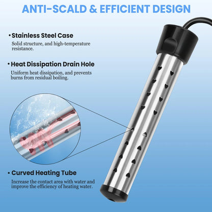 Immersion Water Heater, 1500W Portable Bucket Heater with 304 Stainless Steel Guard, Heats Electric Water Heater Us Plug