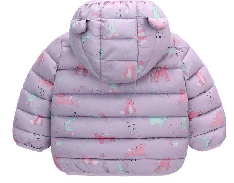 Baby Boys Girls Down Jackets Kids Cartoon Bear Zipper Coats Autumn Boys Thin Warm Hooded Jackets Children Clothes Outerwear
