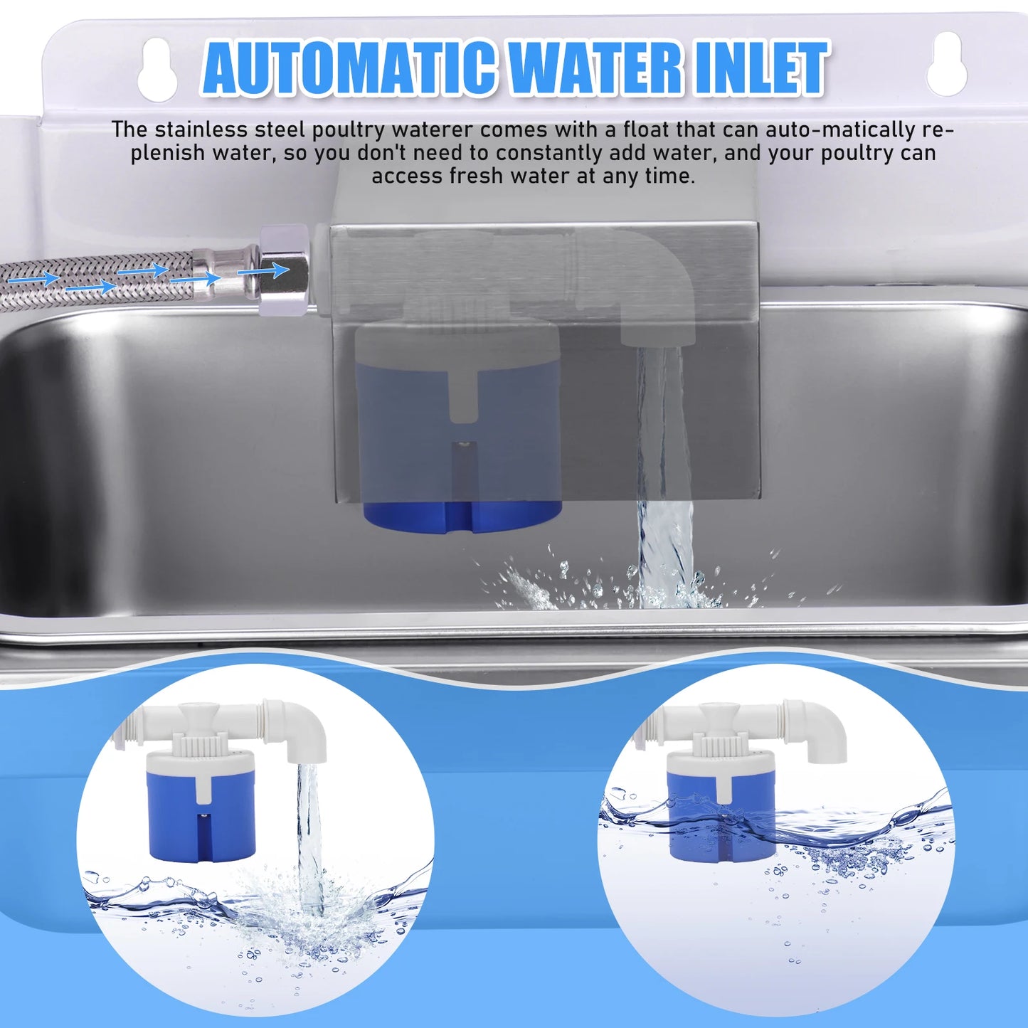 10L Automatic Pet Water Dispenser with 100Cm Metal Hose - Stainless Steel Outdoor Drinking Bowl for Cats, Chickens, And Livestock with Self-Refilling Feature