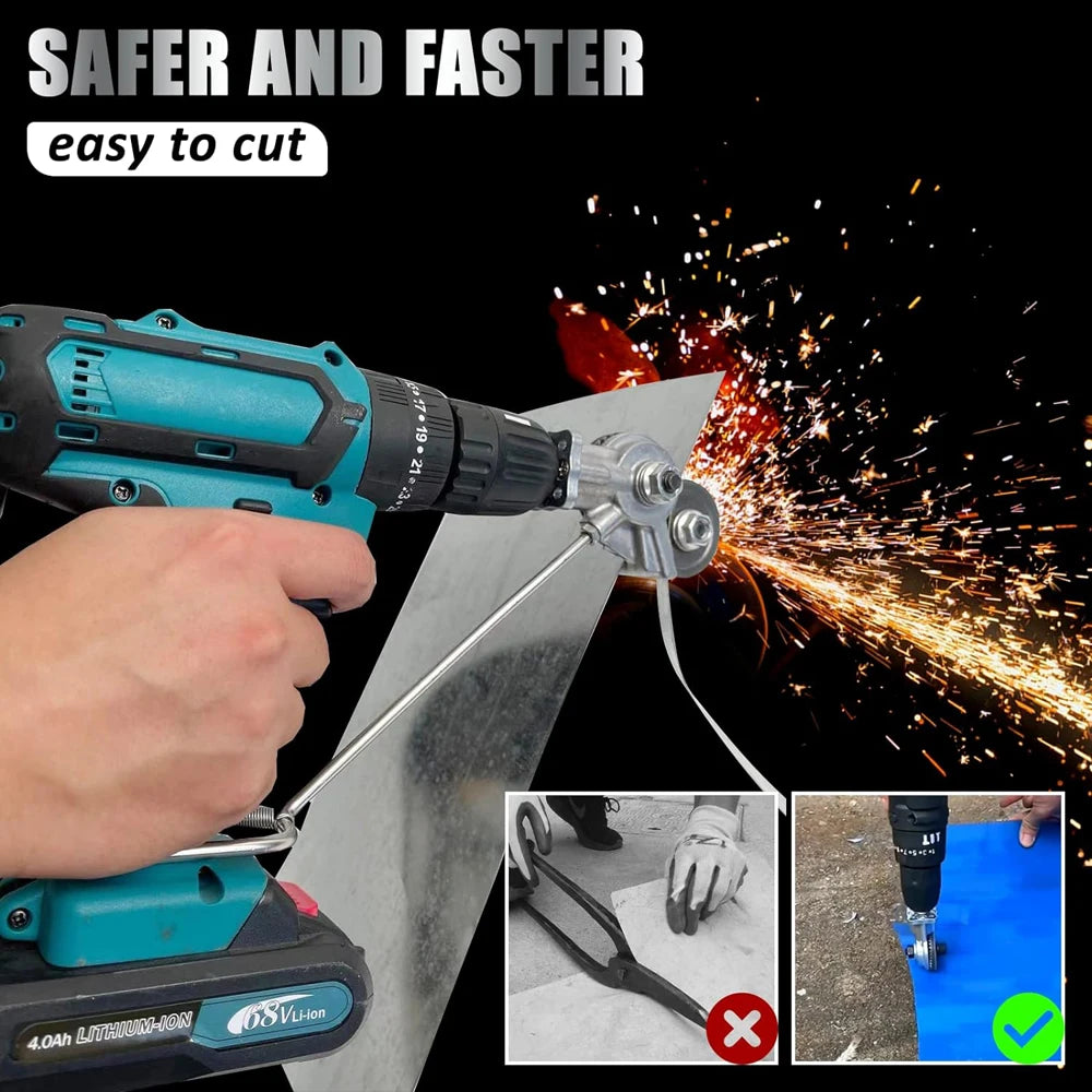 Electric Drill Plate Cutter Attachment Double Headed Free Cutting Tools Iron Metal Sheet Cutter Plate Punch Scissors