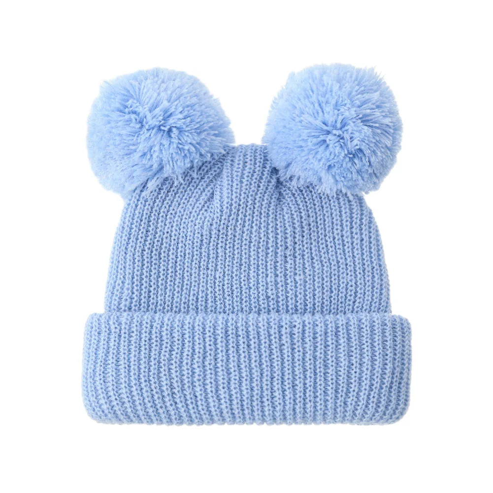 0-12M Solid Knitted Cute Pom Pom Cap Newborn Boys Girls Turban Hats Hospital Bonnets Infant Autumn Winter Headwraps Kid Headwear