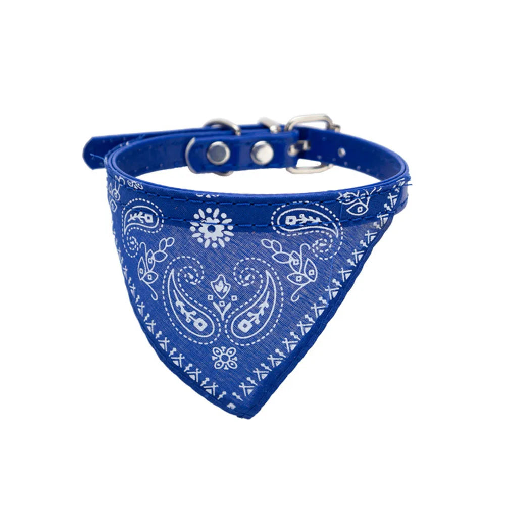 Adjustable Pet Puppy Cat Scarf Bandana Collar Neck Scarf For Small Dogs Kitten Saliva Towel PU Collar with Triangular Bandage