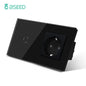 BSEED Touch Light Switch With EU USB Wall Sockets Black Wall Led Switches 1/2/3Gang 1Way Crystal Dark Blue Backlight Wall Switch