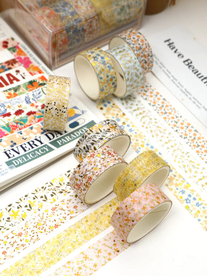 Creative Floral Hot Foil Washi Tape Set,12 Rolls Decorative Masking Tape for Scrapbooking,Journaling,DIY Gift Supplies