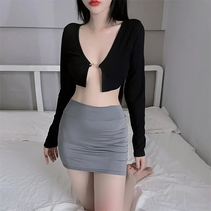 2026 NEW High Waist Sexy Casual Black White Bodycon Pencil Mini Skirts Wrap Hip Silk Short Skirt for Women Night Club Wear Summe