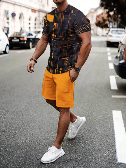 New Plus Size Men's T-shirt And Shorts Set Summer Casual Daily Men's Short Sleeve Top Urban Street Men's Fashion T Shirt Shorts