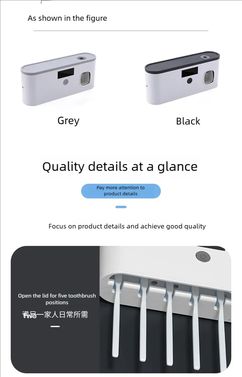 Household 3 in 1 UV Light Electric Toothbrush Sanitizer Wall Mounted Toothbrush Holder With Toothpaste Dispenser Combination