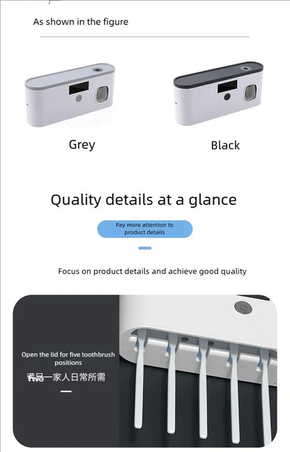 Household 3 in 1 UV Light Electric Toothbrush Sanitizer Wall Mounted Toothbrush Holder With Toothpaste Dispenser Combination