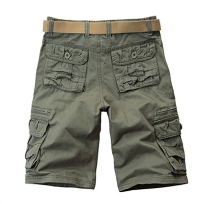 2026 Summer Men's Cotton Cargo Shorts Multi-Pocket Casual Short Pants Male Hiking Loose Solid Jogging Shorts No Belt Plus Size