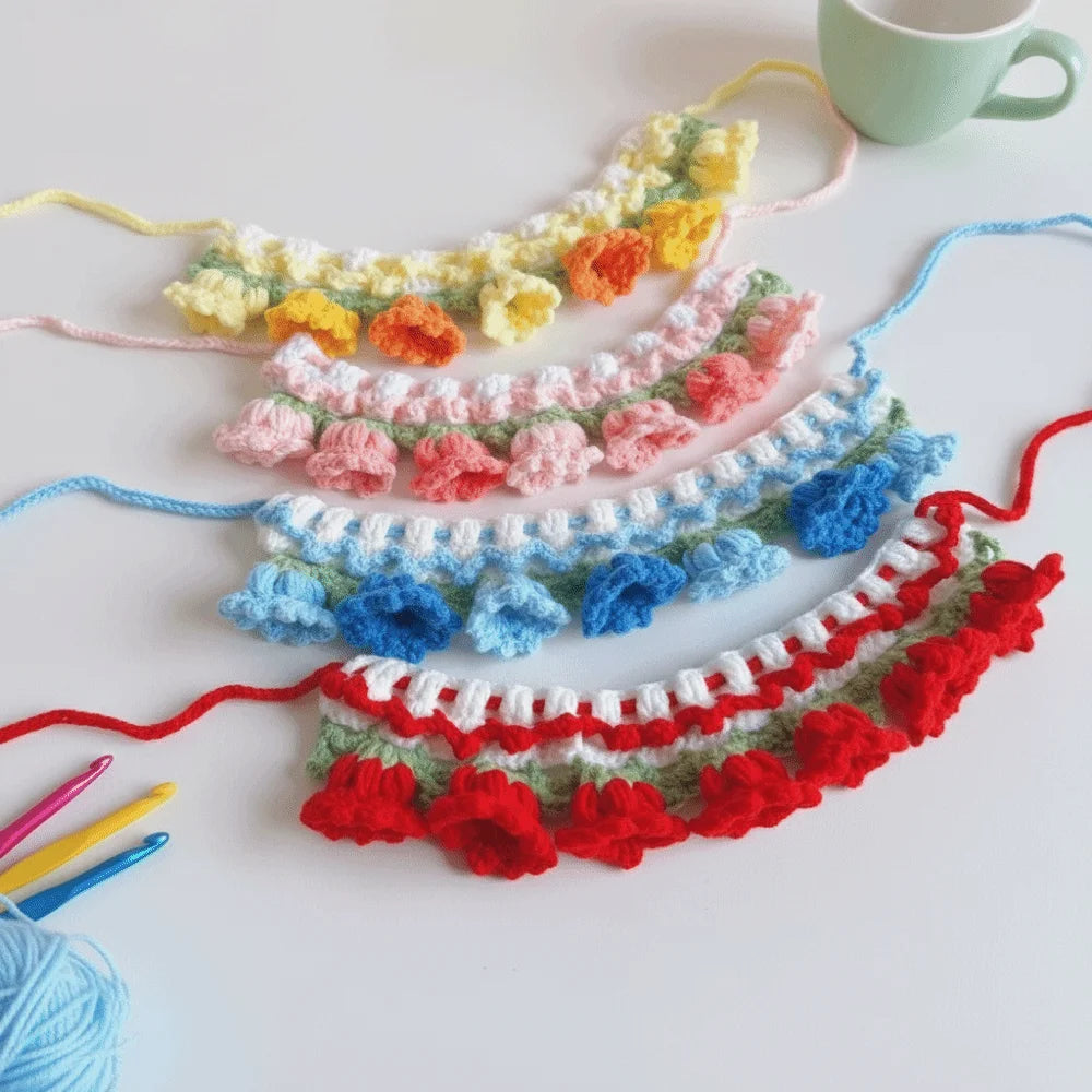 Neck Accessories Orchid Bell Flower Knitted Pet Collar Patchwork Sweet Pet Drool Scarf Lace-up Pet Drool Bib Cats