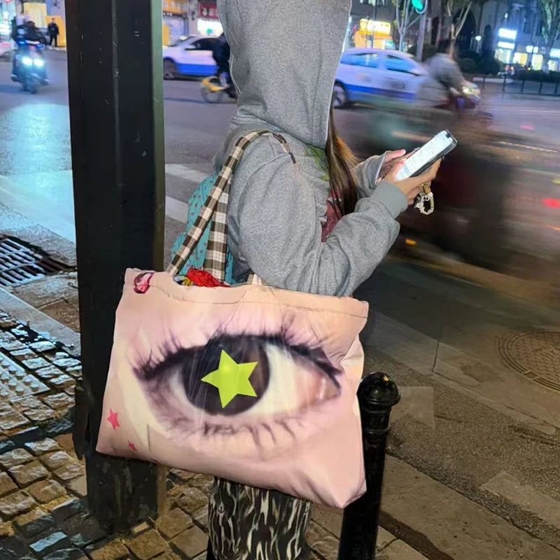 Brand Portrait Print Tote Bag Large Capacity Top-handle Shopper Bag Fashion Pvc Kraft Paper Shoulderbag Waterproof Pouch Storage