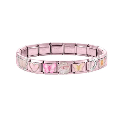 2025 New Women Romantic Pink Cherry Heart Shiny CZ Italian Charm Links Fit 9mm Bracelet Stainless Steel DIY Making Jewelry Gifts