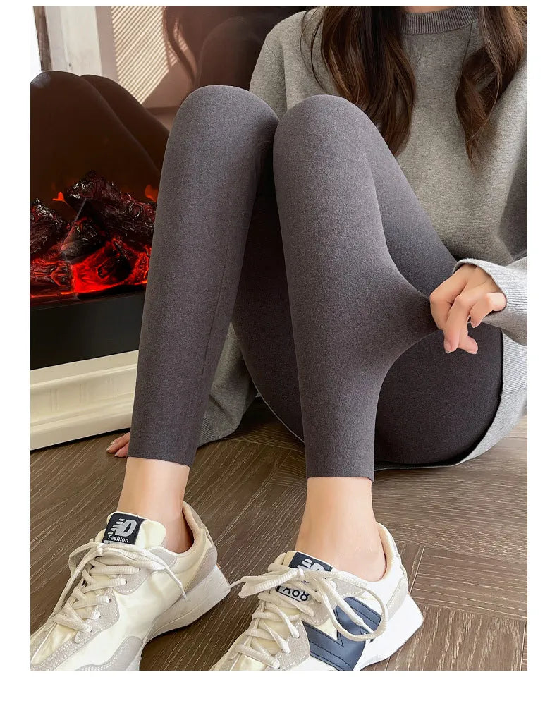 BIVIGAOS Women's Autumn Winter High Waist DE Velvet Leggings Thick Spontaneous Hot Warm Leggings Slim Elastic Leggings