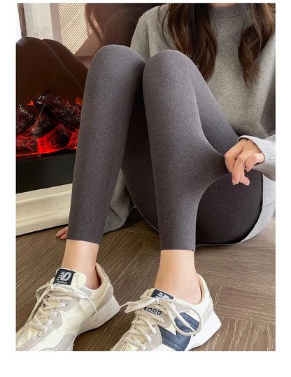 BIVIGAOS Women's Autumn Winter High Waist DE Velvet Leggings Thick Spontaneous Hot Warm Leggings Slim Elastic Leggings