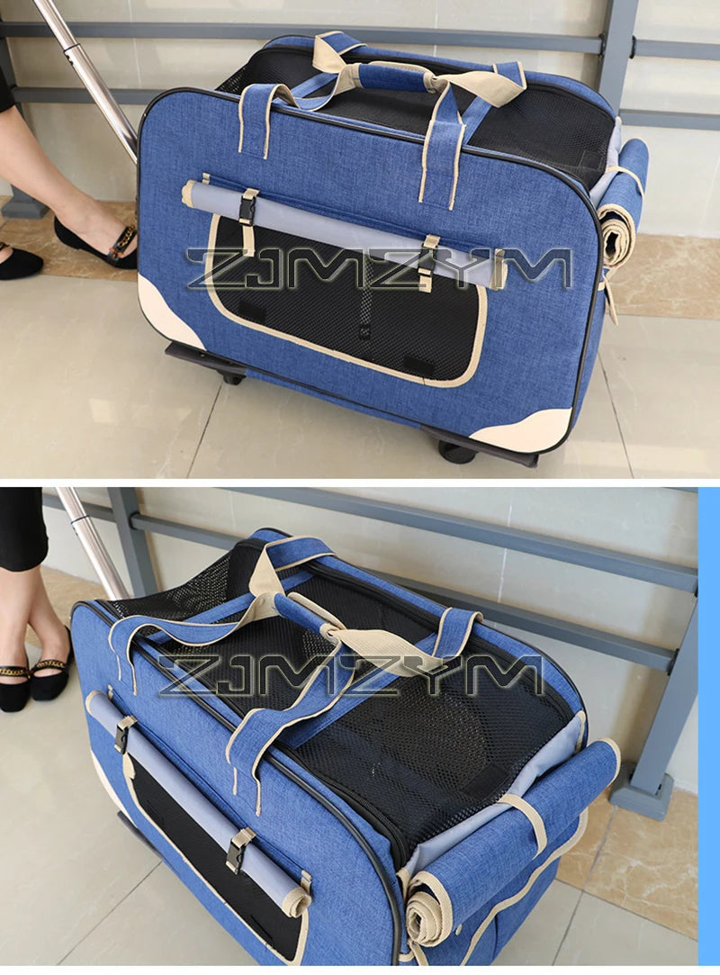 Foldable Pet Trolley, Detachable Windproof Cat Bag, Breathable Cat Carriers, Portable Pet Trolley Case