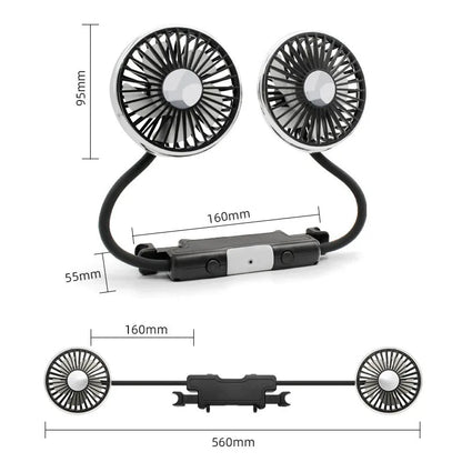 EAFC 3-speed Car Seat Back Cooling Fan USB Charge Dual Head Fan LED Lighting 360 Degree Rotation Neck Cooler for Home Use Travel