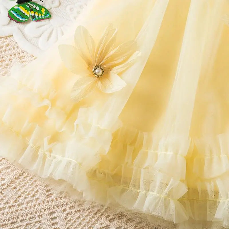 Baby Girl Princess Dress Summer New Solid Color Floral Chiffon Children'S Clothing For Birthday Parties (9 Months -3 Years Old)