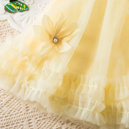 Baby Girl Princess Dress Summer New Solid Color Floral Chiffon Children'S Clothing For Birthday Parties (9 Months -3 Years Old)