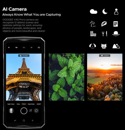Global Version DOOGEE V40 Pro 5G Rugged Phone 6.78" Display 16GB+512GB Dimensity 7300 200MP AI Camera 8680mAh 33W Fast Charger