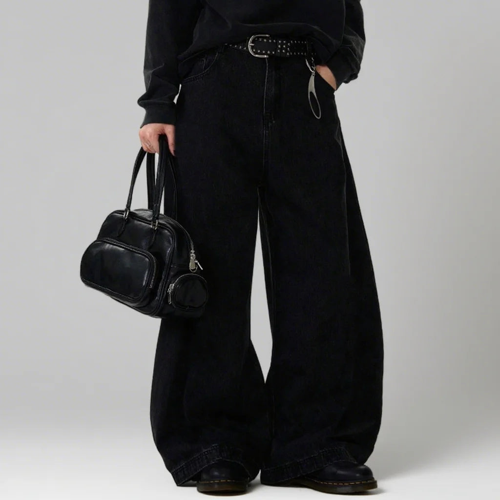 High Streets Spring Summer Men's Jeans American Baggy Wide Leg Curved Knife Denim Pants Loose Solid Color Male Trendy Trousers