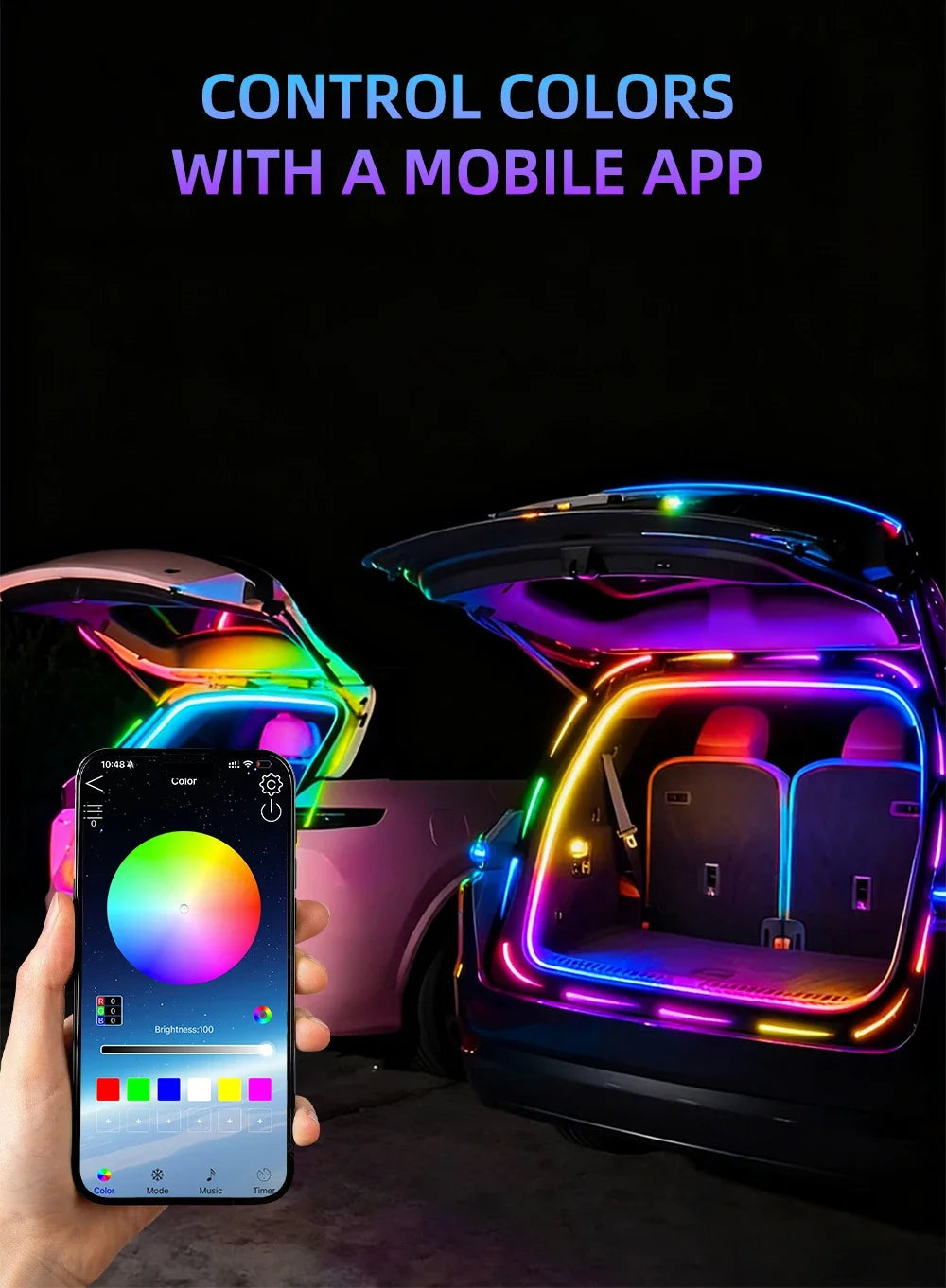 New car universal trunk and trunk lights with colorful lighting APP control LED ambient light RGB decorative light