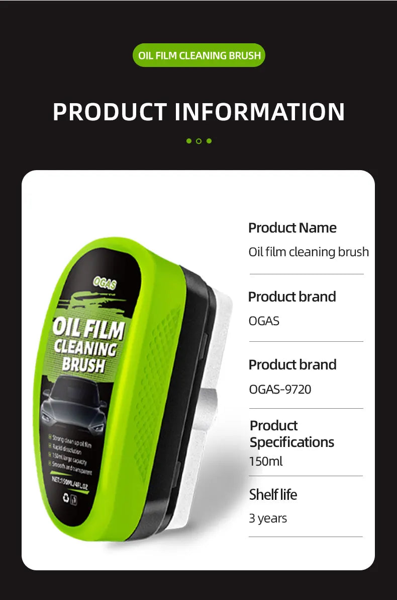 OGAS Automotive Car Glass Oil Film Cleaning Brush,150ml Glass Oil Film Remover for Car Window,Windshield Brush For Car Care