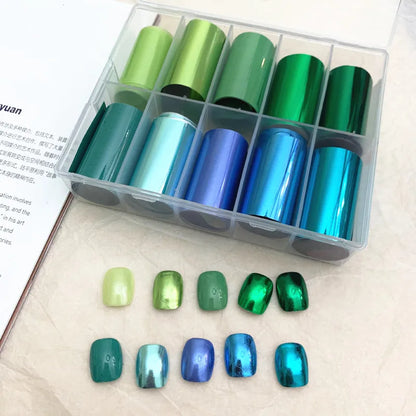 10 Patterns New Metal Nail Foils for Transfer Paper Stickers Floral Chameleon Nails Wraps DIY Water Marble Nail Art Decorations