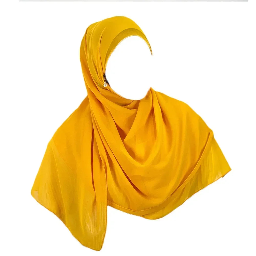 Muslim Hijab Arab Turkish Hijab with Zipper Chiffon Scarf Women's Fashion Plain Hijab Wrap Solid Color Shawl Headscaf 71x180cm
