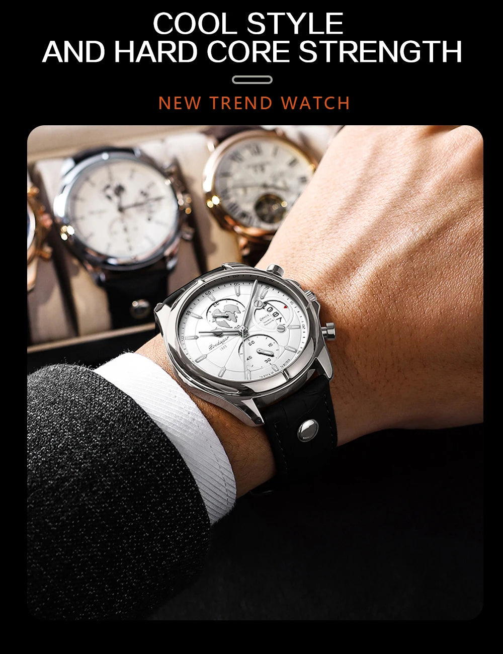 POEDAGAR Luxury Man Wristwatch Chronograph Date Waterproof Leather Men Watch Casual Quartz Men's Watches Sports Male Clock Reloj