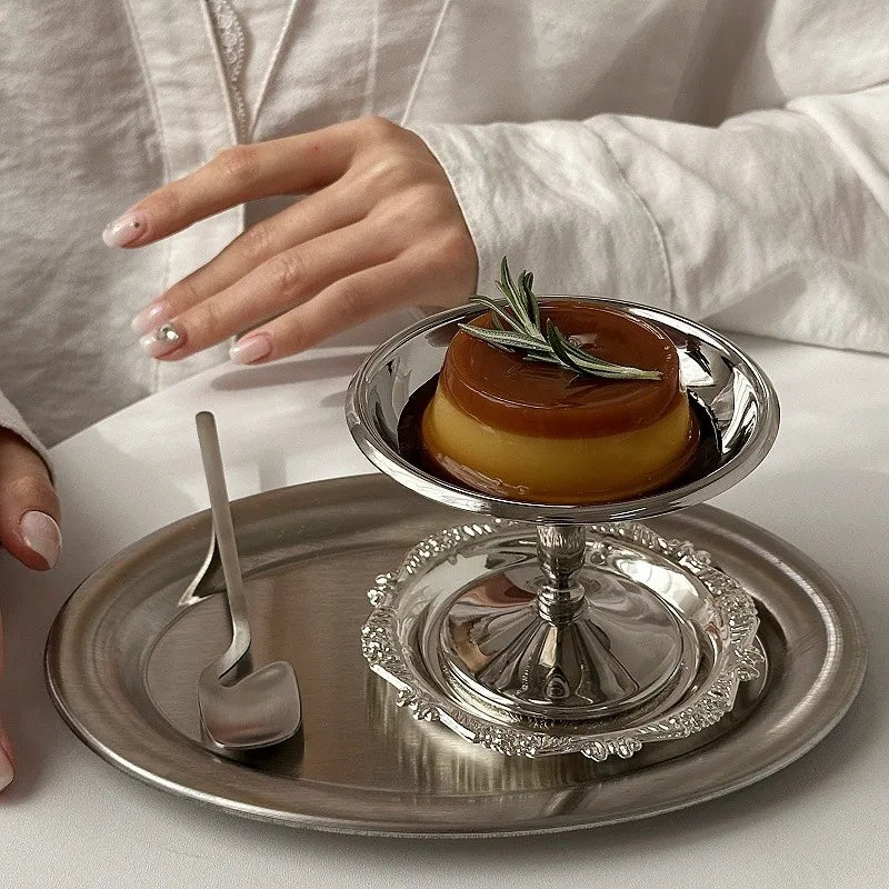 304 Stainless Steel Dessert Cup Ice Cream Cups Salad Goblet Retro High Base Bowl for Fruit Yogurt Snack Dish Bar Dinnerware