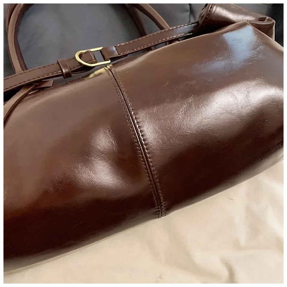 Oil PU Leather Hobo Handbag Slouchy Shoulder Bag Retro Top-Handle Bag Large Work Bags for Women Gilrls Tote Work Shopping Travel