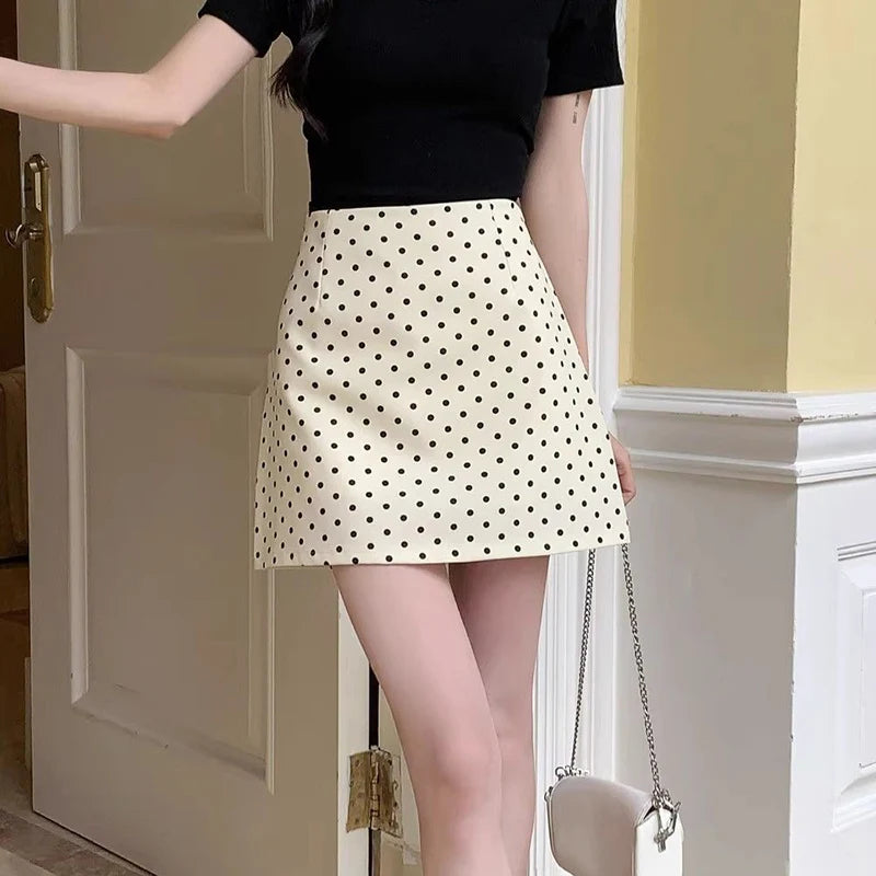 Summer Lady Chic Wave Point A-line Skirts New Female Sweet High Waist Skirts Women Korean Elegant Slim Fit Skirts
