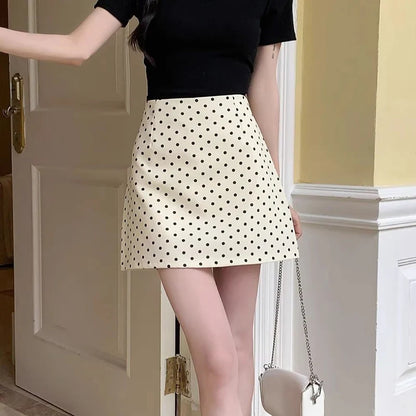 Summer Lady Chic Wave Point A-line Skirts New Female Sweet High Waist Skirts Women Korean Elegant Slim Fit Skirts
