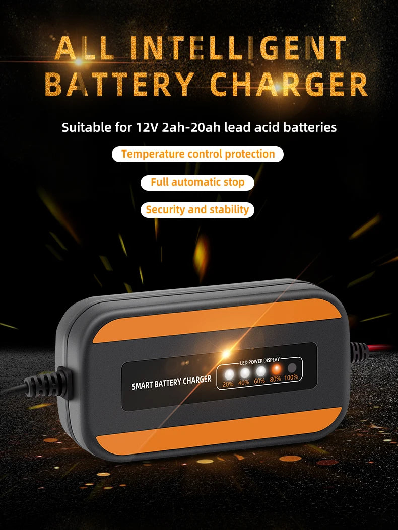 12V 6V Motorcycle Toy Car Battery Charger Mini Lead Acid Battery Charger 2A Full Automatic Charging Puls Repair for Auto Motorcy