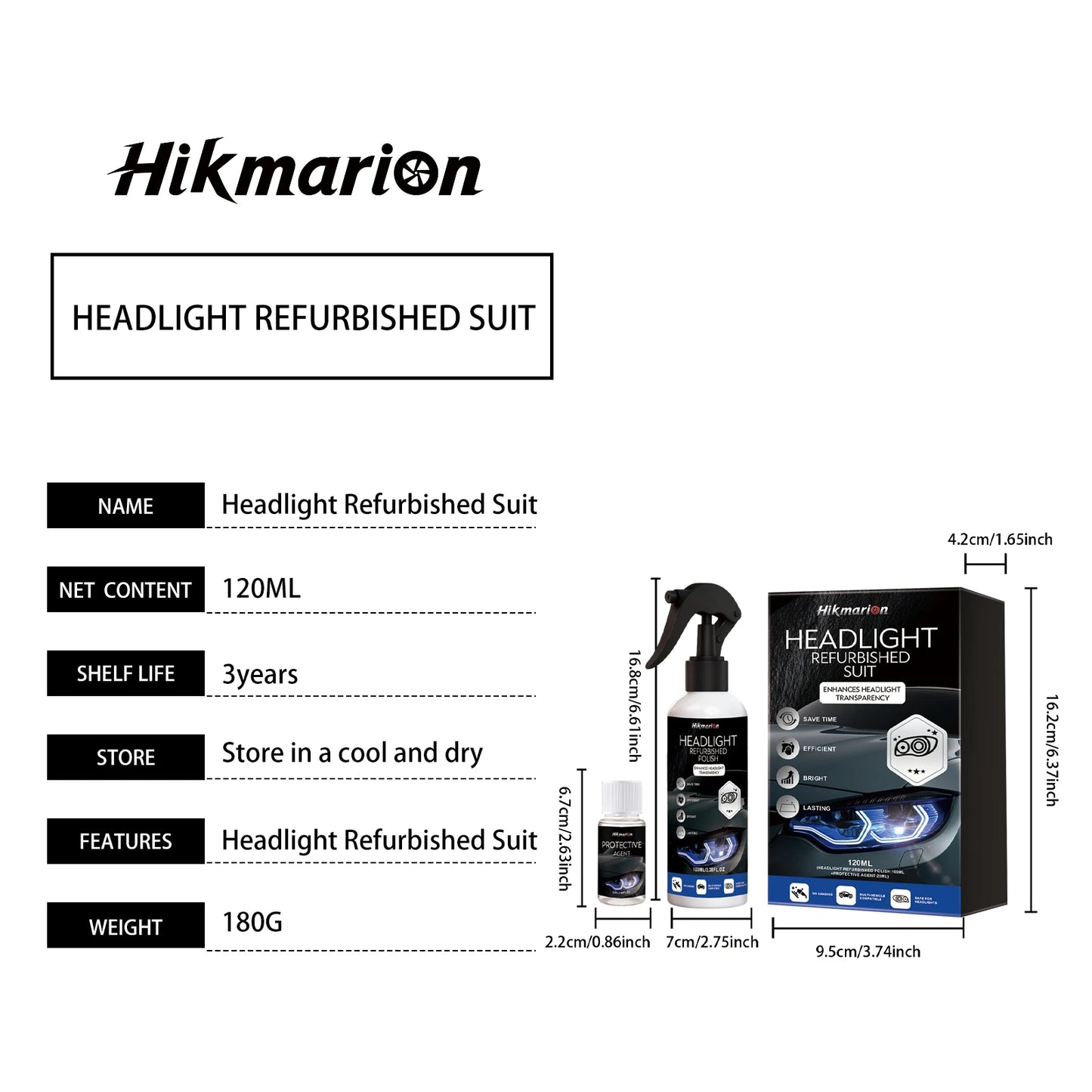 Car Headlights Restoration Kit Repair Scratches Restore Clarity-Car Lens Remover Oxidation Headlight Refurbish Tool Polish Spray