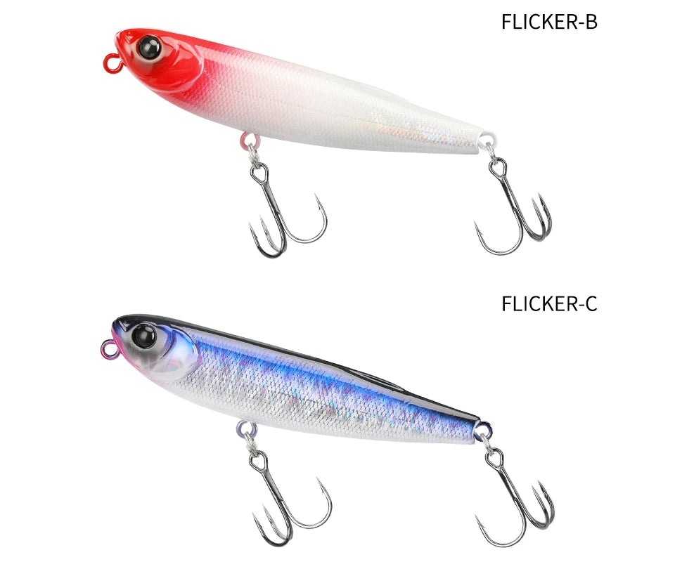 TSURINOYA FLICKER 70F Surface Fishing Lure Z Dog Floating Pencil 70mm 8.4g Chatter Artificial Hard Baits Trout Bass Pike Plug