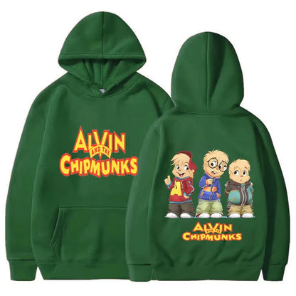 Cartoon Hoodie Alvin and The Chipmunks Green Red Navy Blue Shirt Camisa S/P Movie Promo Animation Long Sleeve Hoody Sweatshirts