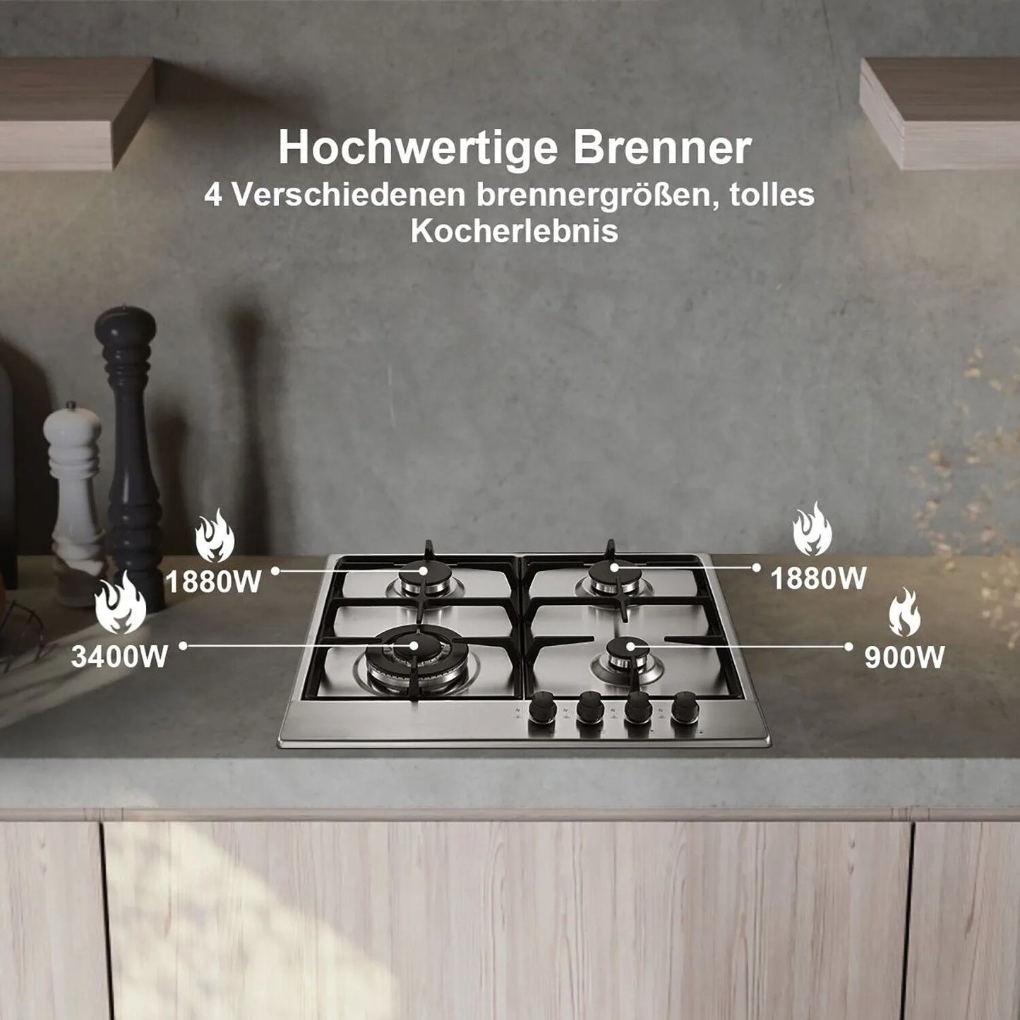 TopStrong 2/4/5 Burner 4200W Stainless Steel Auto Flame Protection Built-in for Natural Gas/Propane, Easy Clean, 30cm‌ Gas Hob